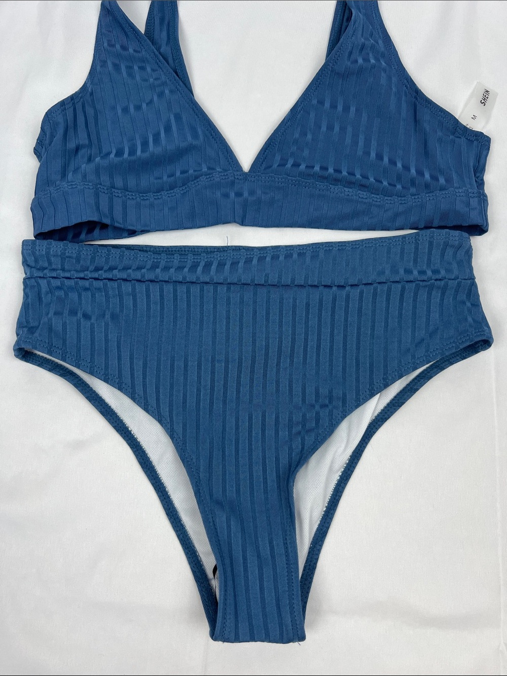 SHEIN Ribbed V-Neck Bikini Set - Deep Blue‎ Size Medium - Picture 3 of 7
